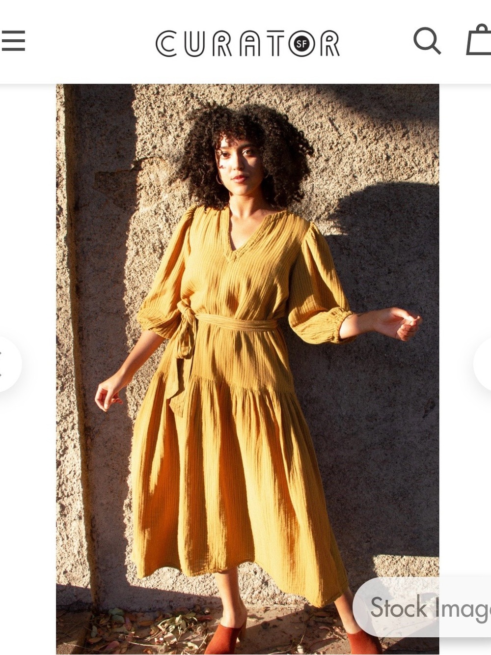 Curator SF Anahita Mustard Midi Dress with Tie Waist - NWOT
